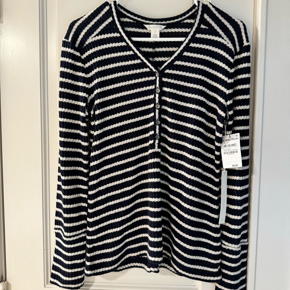 Caslon Striped V-Neck Long Sleeve Top